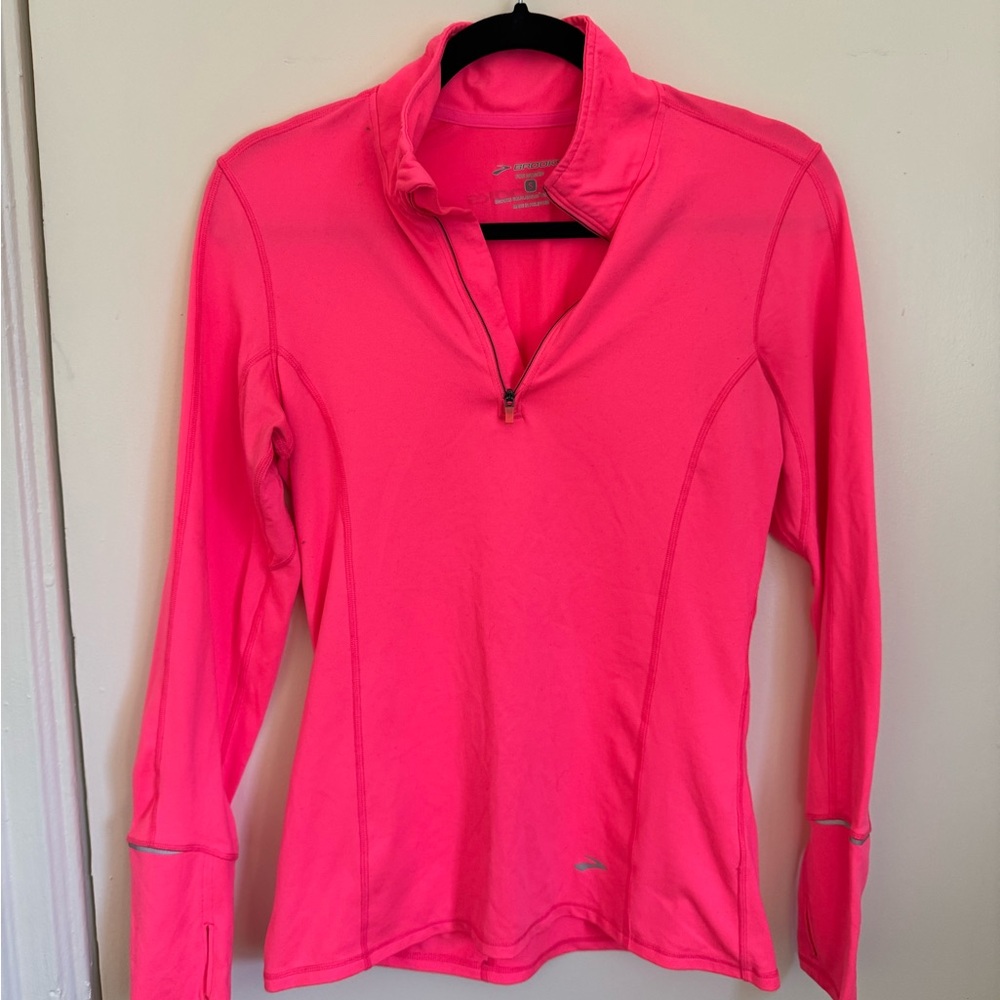 Brooks Bright Pink Long Sleeve Quarter-Zip Top